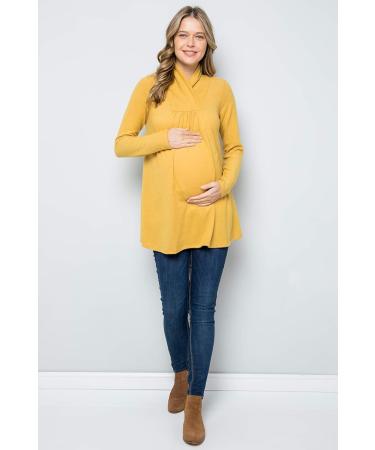 Bump Maternity High Neck Knit Sweater - XL Mustard Tunic Top | Made in USA - Buy Online on SooperMarket.com