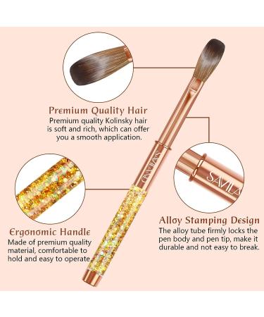 Saviland Pure Kolinsky Acrylic Nail Brush Size 14 - Professional Oval Brush for Acrylic Application - Golden Handle with Glitter - Nail Art Tool - Buy Online on SooperMarket.com