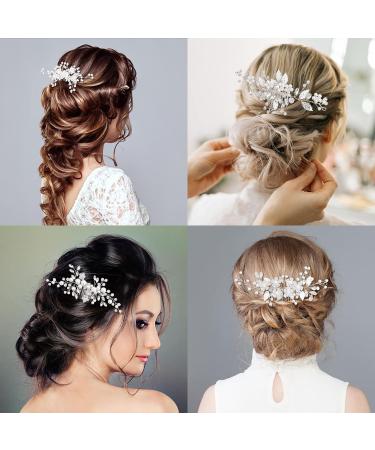 Makone Silver Rhinestone Wedding Hair Clip - Bridal Hair Accessories for Women - Flower Headpiece Barrette for Bride Bridesmaid Girls - Buy Online on SooperMarket.com