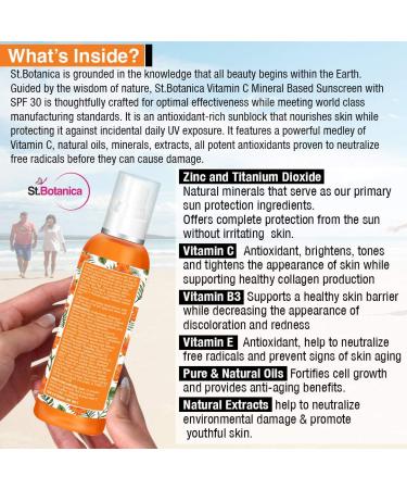 StBotanica Vitamin C Sunscreen SPF 30 PA+++ | Mineral-Based Water-Resistant UVA & UVB Protection - 120ml | International Shipping Available - Buy Online on SooperMarket.com
