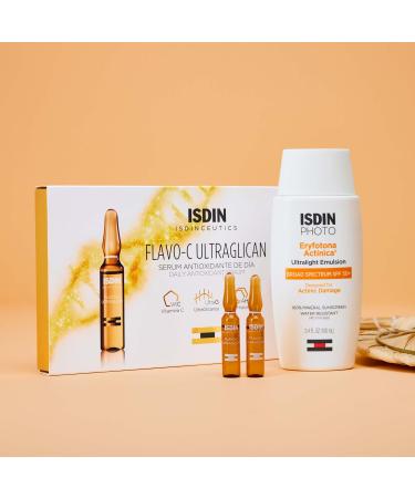 ISDIN Sunscreen & Vitamin C Serum Bundle: Eryfotona Actinica Mineral Sunscreen & Flavo-C Ultraglican Ampoules - Buy Online on SooperMarket.com