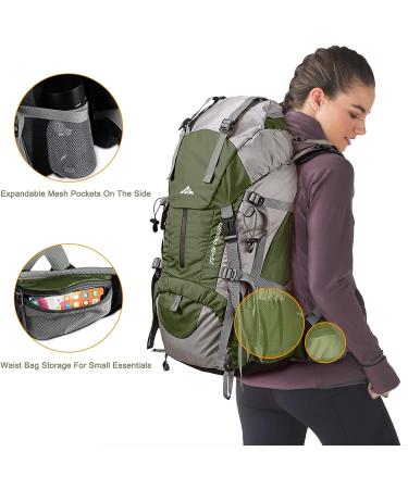 Loowoko 50L Waterproof Hiking Backpack with Rain Cover - Lightweight 45+5 Liter Camping Essentials Bag in Green - Buy Online on SooperMarket.com