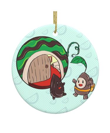 YYHHAOFA Sunflower Seeds Watermelon Seeds Pattern Christmas Ceramic Round Pendant Decoration - Festive Hanging Ornament for Stores and Homes -2.9 in