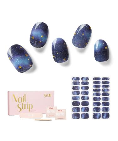 NAILOG Semi Cured Gel Nail Strips 34 pcs Salon-Quality Gel Nail Stickers Long Lasting Nail Wraps for Women with Soft Gel Finish Starry Night