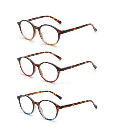 JM 3 Pack Vintage Round Reading Glasses Spring Hinge Glasses for Readers Women Men 3 Pack Mixed Color 1.50