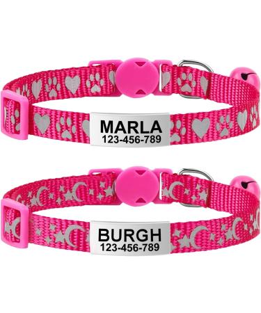 Tagme 2er-Pack Cat neck band with name and address shield reflective cat collar with safety lock and bell for kittens hot pink 15-20 cm hot pink