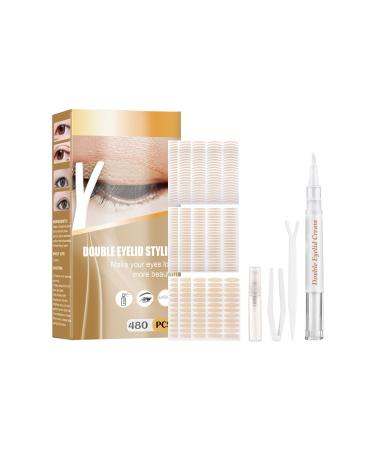 Double Eyelid Stickers 240 Pairs Invisible Double Eyelid Lift Tape Natural Invisible Single Side Eyelid Tape Stickers with Fork Rod & Tweezer Long-lasting Eyelid Stickers for Droopy Monolids