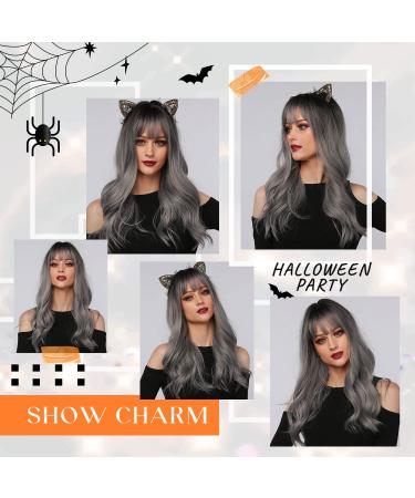 Kellynee Ombre Dark Gray Wig with Pony - Long Corrugated Gray Wigs for Women | Realistic Art Hair for Everyday Halloween Party & Cosplay - Buy Online on SooperMarket.com