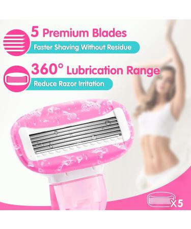 Travel Razors for Women - 5-Blade Mini Razor with Case & Cartridges | Portable Toiletries in Pink - Buy Online on SooperMarket.com
