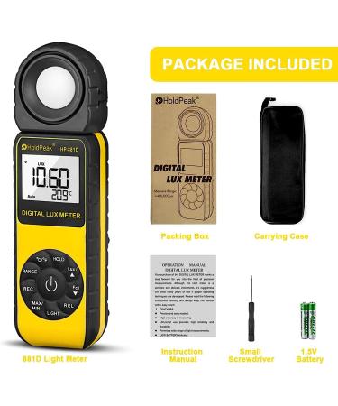 HOLDPEAK HP-881D Digital Lux Meter | 1-400,000 Lux/1-40,000 FC | Rotatable Detector for LCD Lights and Plants | Lumen Meter - Y-HP-881D - Buy Online on SooperMarket.com