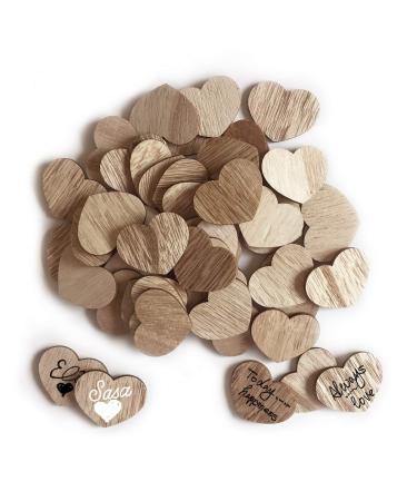 Y&K Homish Wooden Hearts Guest Book Blank Wood Sign Party DIY Pack of 50 PCS (Brown)
