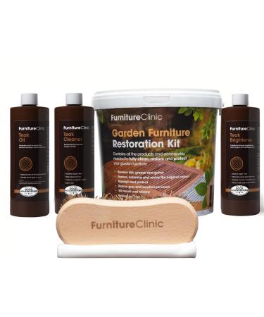 Furniture Clinic Garden Furniture Restoration Kit | For Outdoor Wood Patio Furniture Such as Teak & Other Wood Types | Clean Brighten Nourish & Protect Treated and Untreated Wood