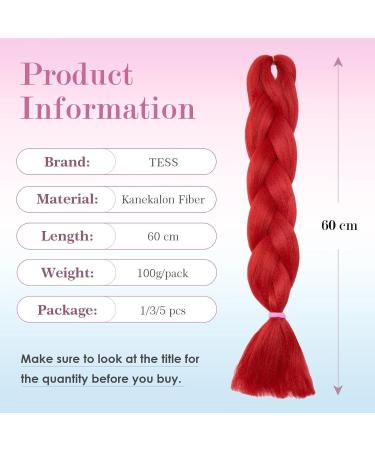 Tess Braids Extensions 60 cm - 3 Pack Jumbo Kanecalon Hair Extensions for Box Braids - Hot Red 100g Bundle - Buy Online on SooperMarket.com