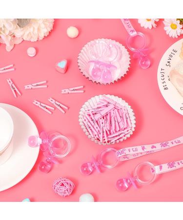 48 Pink Acrylic Necklace Baby Pacifier & Plastic Clothespins Set for Baby Shower Decorations - Buy Online on SooperMarket.com
