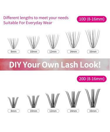 D.I.Y. Eyelash Extension Kit | 200 Roots Lash Clusters | D Curl | 8-16mm | Mixed Tray | Melt Flare | Natural Individual Lashes | Reusable False Lashes | 10D+20D Roots | 10P+20P Cluster | 0.07-D | 8-16mm - Buy Online on SooperMarket.com