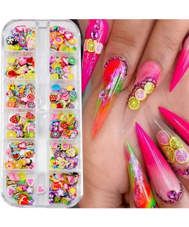3D Fruit Nail Art Slices - 12 Grids Glitters for Summer Designs - Banana Lemon Strawberry Cherry Watermelon - DIY Manicure Supplies - Buy Online on SooperMarket.com