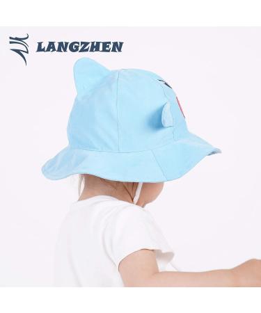LANGZHEN Beach Sun Protection Hat for Baby Girls | Adjustable Toddler Kids Hat with Wide Brim & Chin Strap | Blue Shark Design | 4-6 Years - Buy Online on SooperMarket.com