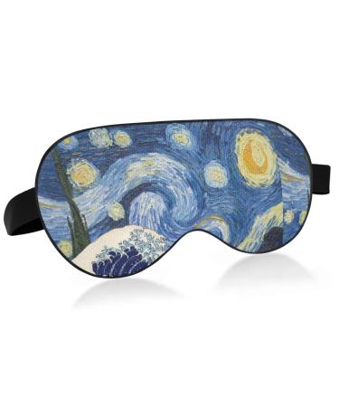 Haskirky Light Blocking Eye Mask Breathable and Adjustable Adult Men and Women Travel on Business Trips Yoga Meditation Light Smooth Comfortable Eye Mask Office Deep Sleep Goodies Van Gogh Wave Sta
