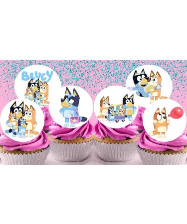 24 x Pre-Cut Bluey 3 Edible Stand up Wafer Paper Cupcake Toppers Cake Decorations Birthday Party Blue Dog