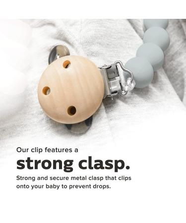 Center Coast Collections Silicone Pacifier Clip - Safe Binky Holder - Neutral Grey - Unisex Baby & Toddler - Buy Online on SooperMarket.com