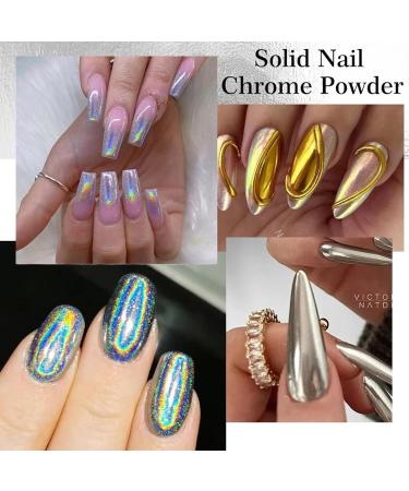 Chrome Nail Powder Kit with Black & White Gel Polish Set - Metallic Aurora Glazed Donut Glitter for Women & Girls - Manicure Gift Set - Buy Online on SooperMarket.com