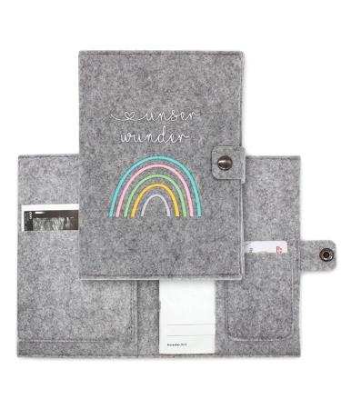 Cozy Racoon Mutterpass cover made of felt rainbow pastel |Made in Germany I with indoor pockets for the insurance card and ultrasound images i personal gift for pregnant germany mother pass rainbow pastel