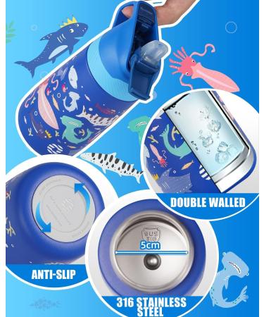 FEIJIAN Kids 12oz Insulated Water Bottle with Straw Lid - BPA-Free Stainless Steel Tumbler for Toddlers - Leak-Proof & Reusable - Ocean Blue - Buy Online on SooperMarket.com
