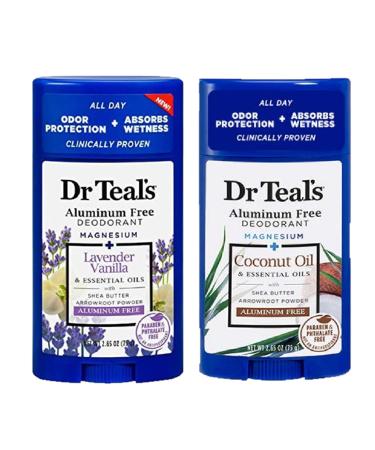 Dr. Teals Deodorant Variety Gift Set (2 Pack 2.65oz Ea.) - Vanilla Lavender & Coconut Oil - Essential Oils Shea Butter & Magnesium Help Absorb Moisture & Keep Skin Clean & Healthy