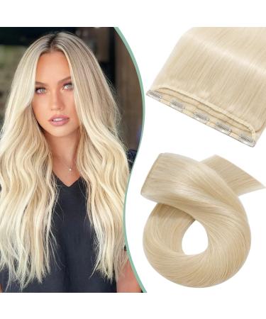 Clip in Remy Hair Extensions 18inch Real Human Hair One Piece #60 Platinum Blonde 3/4 Half Head Natural Straight