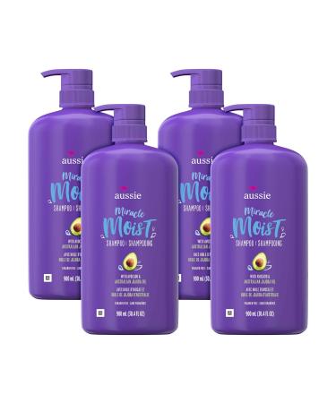 Aussie Paraben-Free Miracle Moist Shampoo with Avocado & Jojoba for Dry Hair, 30.4 Fluid Ounce, (Pack of 4)