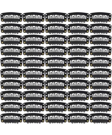 50 pieces wigs clips U-shape metal snap clips 32mm 6-teeth combs clips with rubber for hair extensions (black) 50 PCs 32 mm black