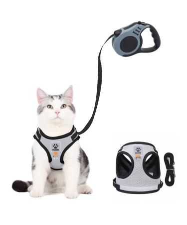 Aedcbaide Cat Harness and Leash Set Soft Dog Harness Small Dog with 5m/16.4 Ft Automatic Telescopic Traction Rope Adjustable Escape Proof Kitten Puppy Harness with Leads Night Reflector for Walking