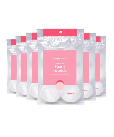Amazon Basics Cosmetic Foam Rounds 72 Count (6 Packs of 12) White (Previously Solimo) 12 Count (Pack of 6)