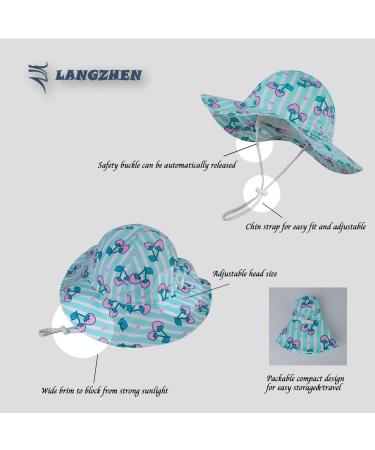 LANGZHEN Beach Sun Protection Hat for Baby Girls | Adjustable Wide Brim Toddler Kids Play Hat | Cherries Design | 1-2 Years - Buy Online on SooperMarket.com