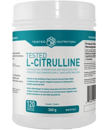 Tested Nutrition L-Citrulline Powder | 3g Pure Fermented L-Citrulline | Nitric Oxide Booster Increased Muscle Pumps Improved Strength Recovery & Endurance | 360G 120 Servings Unflavoured