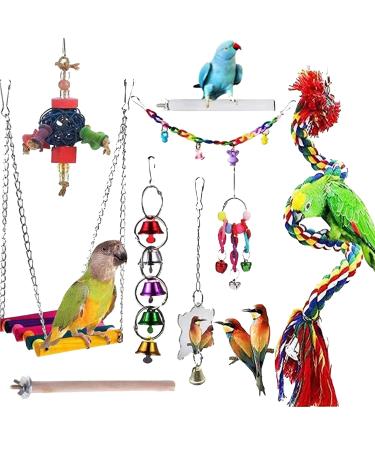 JIAYUE Bird Toys Parrot Chewing Toys, Bird Cage Accessories, Newly Upgraded Rope Bungee Bird Toys for Small Parakeets, Cockatiels, Finches, Budgie, Macaws, Parrots, Love Birds, Peony Cockatiel 9pcs