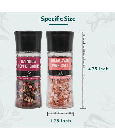Soeos Salt and Pepper Grinder Set with Rainbow Peppercorns, Black Peppercorns, White Sea Salt, and Pink Salt - 9.8oz (277.82g) Total Spice - Plastic Bottle Grinder Included - Buy Online on SooperMarket.com