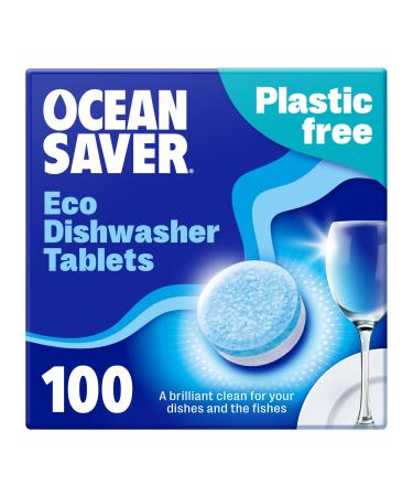 OceanSaver Eco-Friendly Dishwasher Tablets - Pack of 100 | Non-Toxic & Plastic-Free Dish Washing Tablets for Sustainable Cleaning | All in One Plant-Based Dishwasher Salt & Rinse Aid for Tough Stains 1 count (Pack of 100)