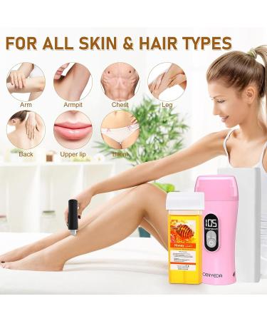 Demine Honey Wax Roller Kit for Hair Removal - Portable Wax Warmer for Sensitive Skin - Includes 2 Cartridges, 10 Wax-removing Wipes, 100pcs Wax Strips - Buy Online on SooperMarket.com