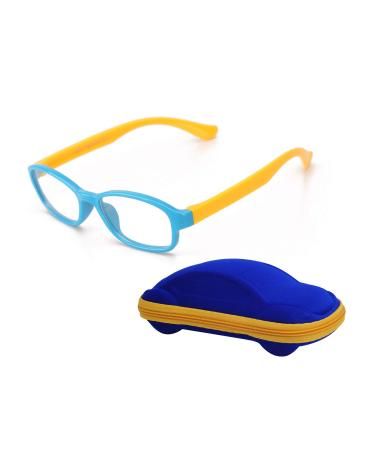 Children's Glasses Frame Without Prescription Clear Lens for Boys & Girls Age 5-12 + Glasses Case Blue