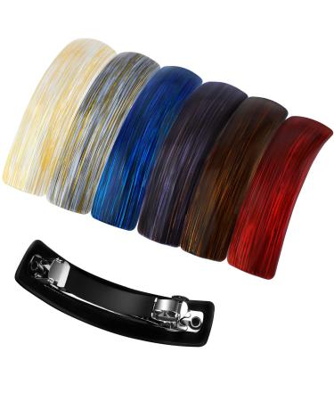 Elcoho 6 Colors Retro Large Hair Barrettes Acrylic Automatic Barrettes Hair Pins for Women Ladies Daily Wearing