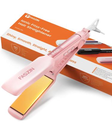 Professional Hair Straightener 1.65inch Wide-Plate Titanium Negative Ion Flat Iron 30s Rapid Heating LED Temp Display Wide Voltage & 10 Adjustable Temp Levels (260-450 ) - Pink
