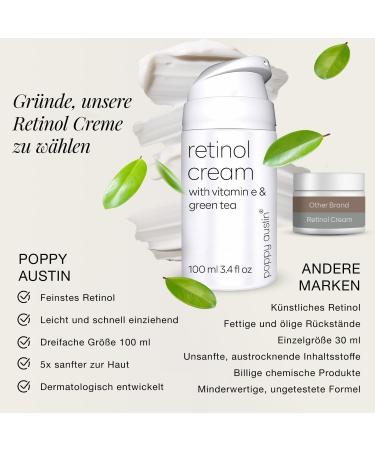 Poppy Austin Vegan Retinol Cream 100ml - Organic Eye & Face Cream with Vitamin E & Green Tea - Cruelty-Free Hydrating Retinol for Women - Buy Online on SooperMarket.com