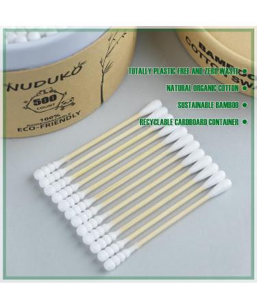 Nuduko Bamboo Cotton Swabs 500 Count | 100% Compostable & Organic | Eco-Friendly Biodegradable Wooden Cotton Buds | Plastic-Free Spiral/Round Head | 500 Pack - Buy Online on SooperMarket.com