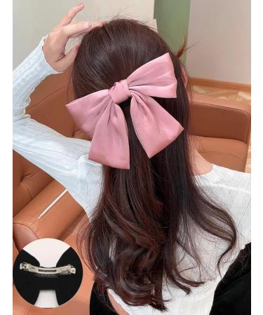 2PCS Silky Satin Hair Bows Hair Clip Black Hair Ribbon Ponytail Holder Accessories Slides Metal Clips Hair Bow for Women Girls Toddlers Teens Kids (Bow Clip-Pink) - Buy Online on SooperMarket.com