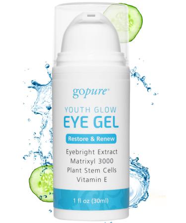 goPure Eye Gel - Youth Glow Under Eye Gel to Smooth Fine Lines & Eye Wrinkle - Eye Gel for Dry Eyes, Puffy Eyes & Eye Bag Reduction. Dark Eye Circle Remover & Eye Mask to Restore Radiant Looks