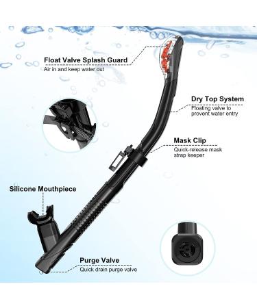 Adults' Snorkel Set with Anti-Fog Spray | Adjustable Panoramic Swim Mask | Dry Top Snorkel Kit for Diving and Swimming | Tempered Glass Scuba Mask in Black - Buy Online on SooperMarket.com