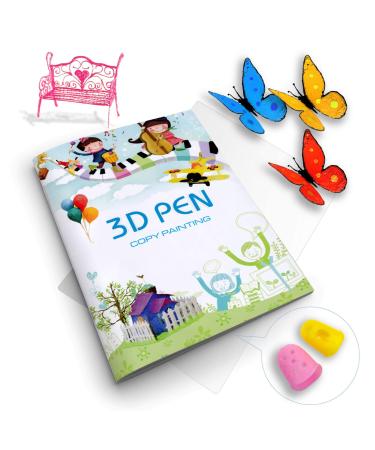 3D Printing Drawing Book, Reusable Colorful 40 Patterns Thick Paper Template with a Clear Plate, Painting Graffiti Template for 3D Pen Kids DIY Gift