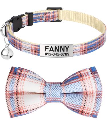 Tagme cats collars with names and telephone number kitten neck band with safety closure and bell plaid navy blue 1 Pack plaid navy blue