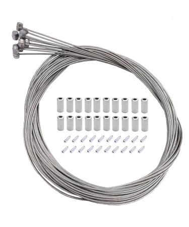 BlueSunshine 10 Pcs 1.8m Length Bike Replaceable Cycling Shifter Cable Set OR Brake Cable Set and Silver Alloy Cable Cap End Tip Crimp Set, 10 Pack